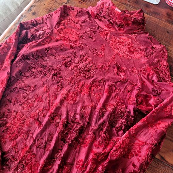Vtg Sno Skins burgunday Burnout Velvet Long Seelve Turtleneck Top Sz L - Picture 4 of 5